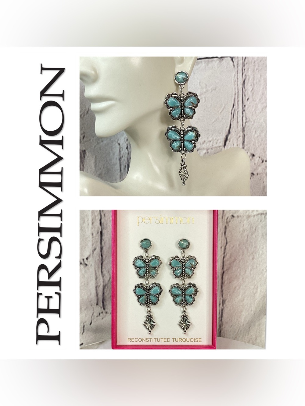 🌟🌟 Persimmon Turquoise Butterfly Drop Earrings - Reconstituted Turquoise
